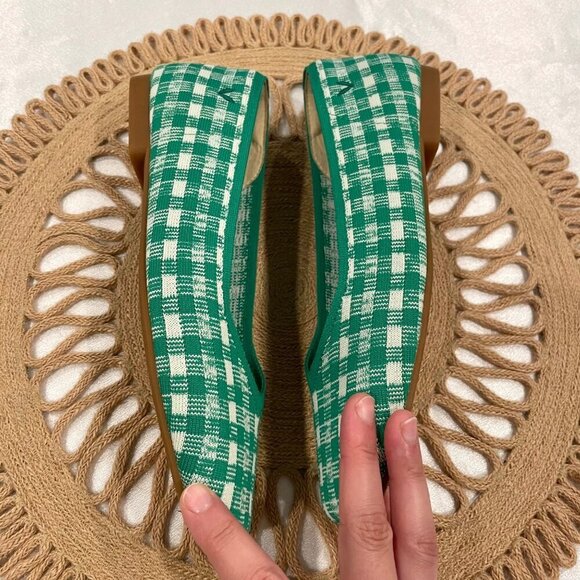 Vivaia Square-Toe V-Cut Flats (Margot 2.0) Green Gingham Size EU 39.5 - Picture 4 of 10